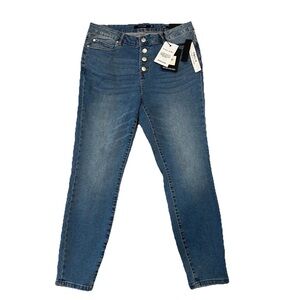 New Tahari Amelia Skinny Jeans 14W Glacier Wash High Rise Button Fly Denim